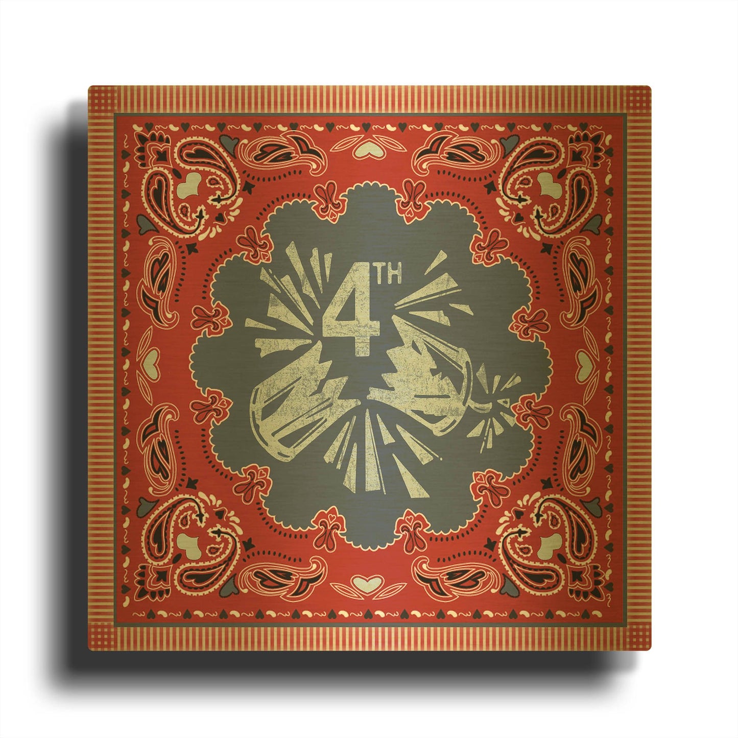 'True Blue Bandana G' By Jean Plout Gold Metal Wall Art