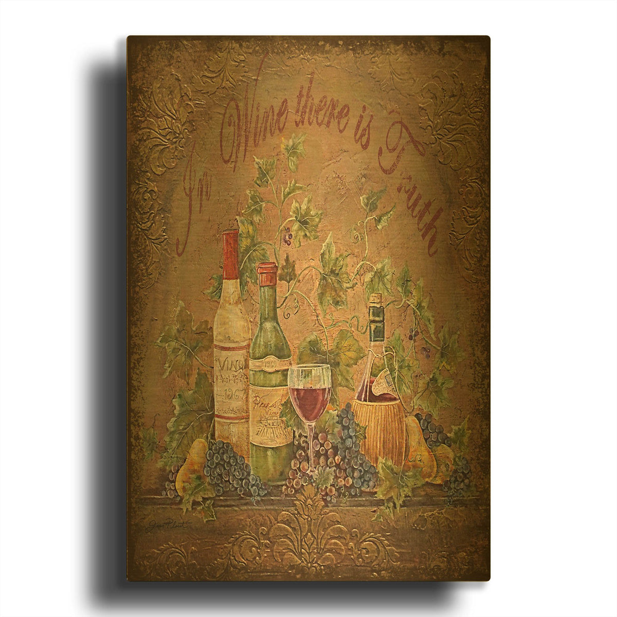 'Tuscan Inspirations Wine Painting Truth' By Jean Plout Gold Metal Wall Art