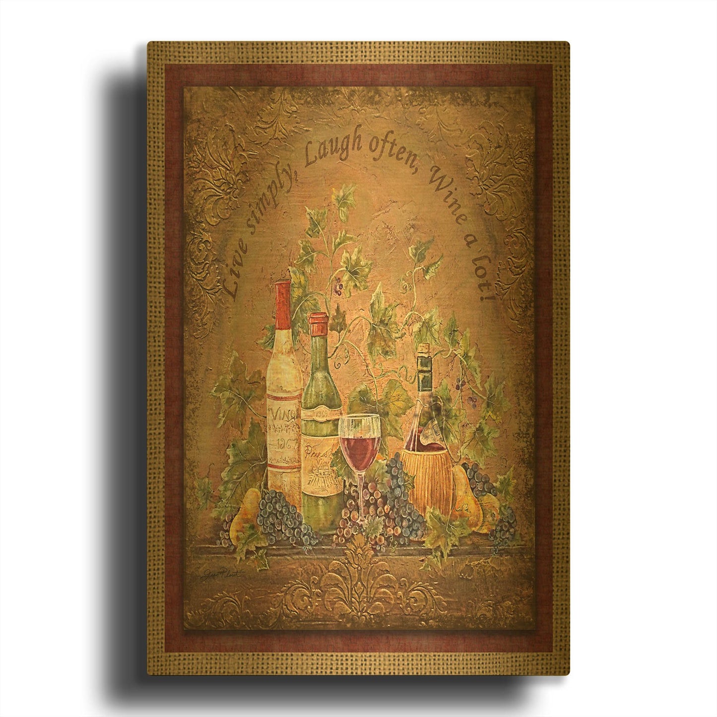 'Tuscan Inspirations Wine Painting' By Jean Plout Gold Metal Wall Art