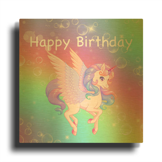 'Unicorn Birthday' By Jean Plout Gold Metal Wall Art