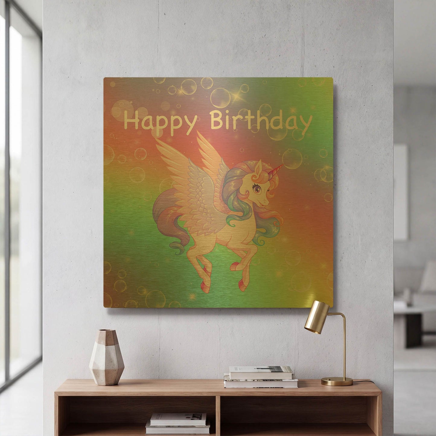 'Unicorn Birthday' By Jean Plout Gold Metal Wall Art