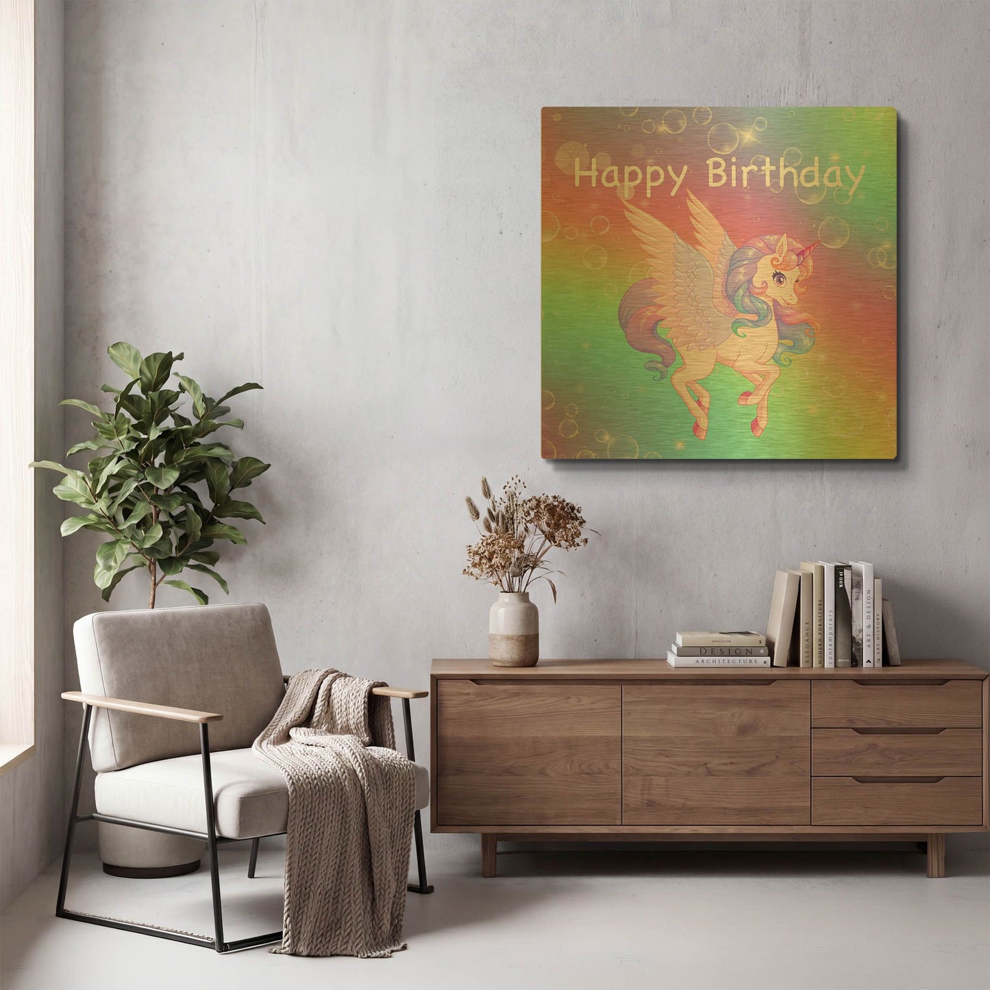 'Unicorn Birthday' By Jean Plout Gold Metal Wall Art