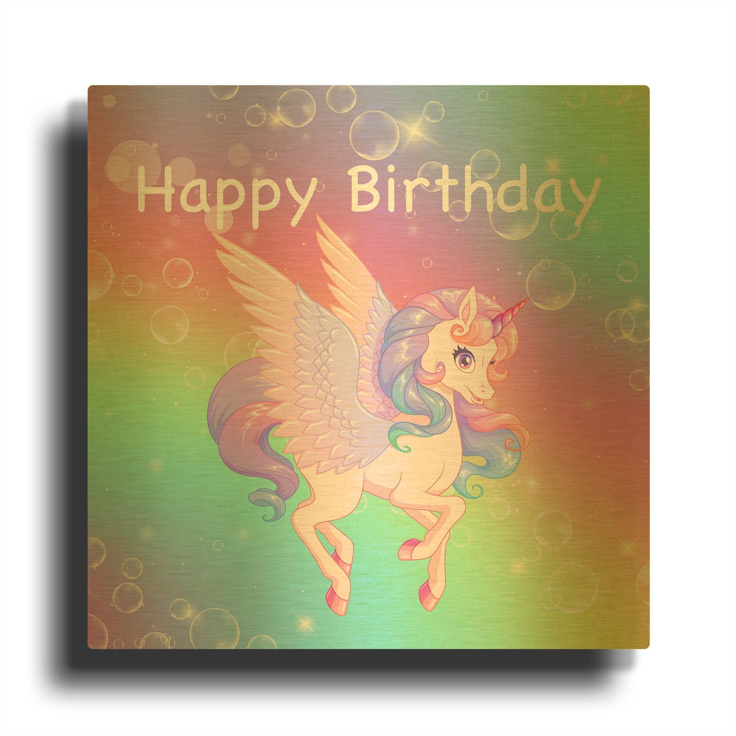 'Unicorn Birthday' By Jean Plout Gold Metal Wall Art