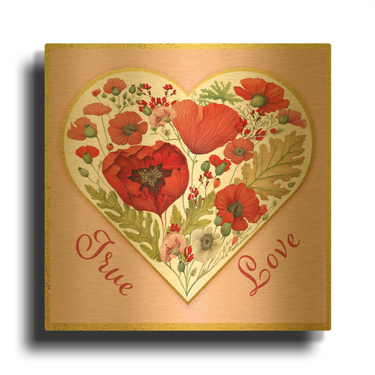 'Valentine Poppy Heart A' By Jean Plout Gold Metal Wall Art