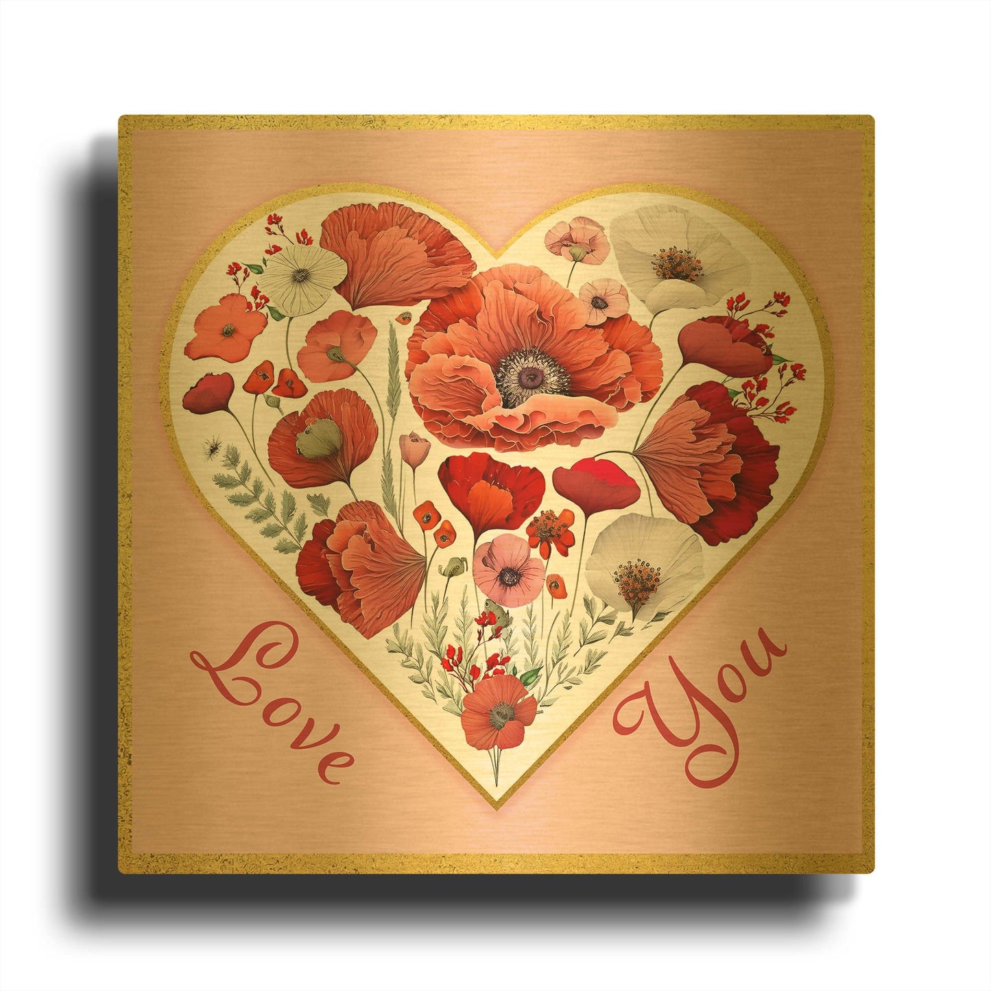'Valentine Poppy Heart C' By Jean Plout Gold Metal Wall Art