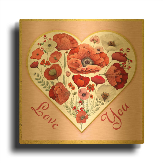 'Valentine Poppy Heart C' By Jean Plout Gold Metal Wall Art