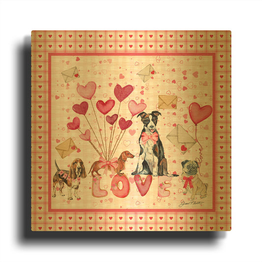'Valentine Pups A1' By Jean Plout Gold Metal Wall Art