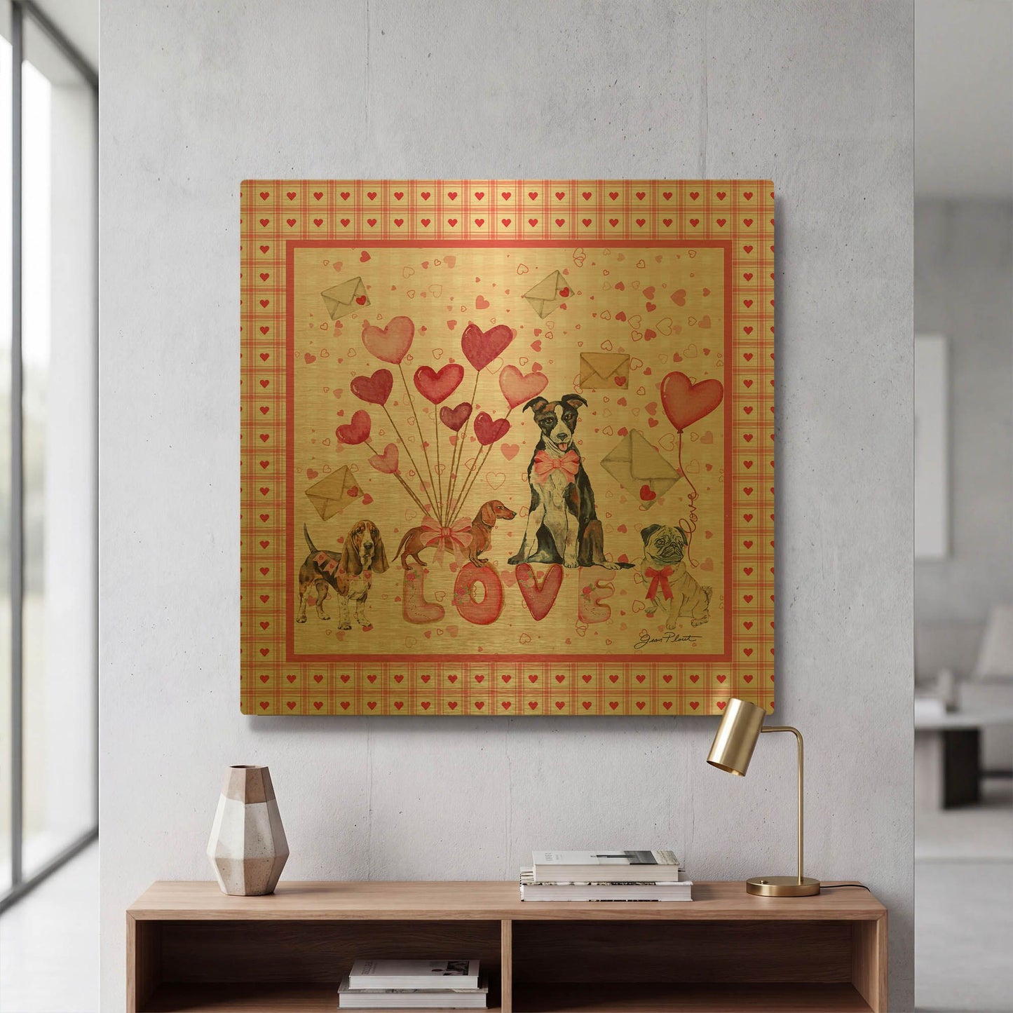 'Valentine Pups A1' By Jean Plout Gold Metal Wall Art