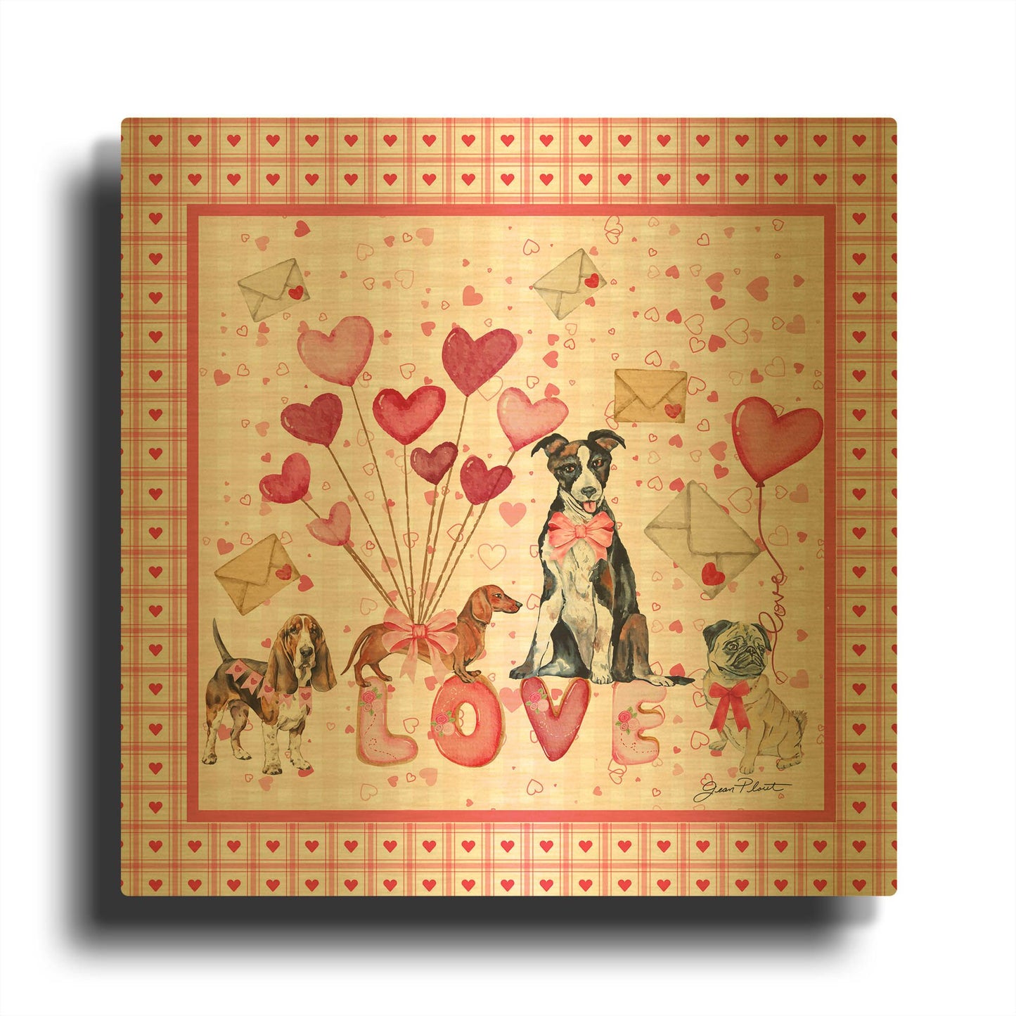 'Valentine Pups A1' By Jean Plout Gold Metal Wall Art