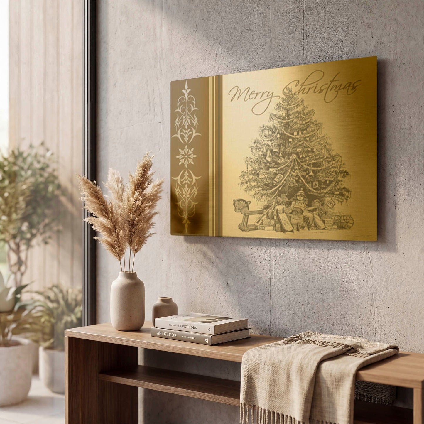 'Very Merry Vintage' By Jean Plout Gold Metal Wall Art
