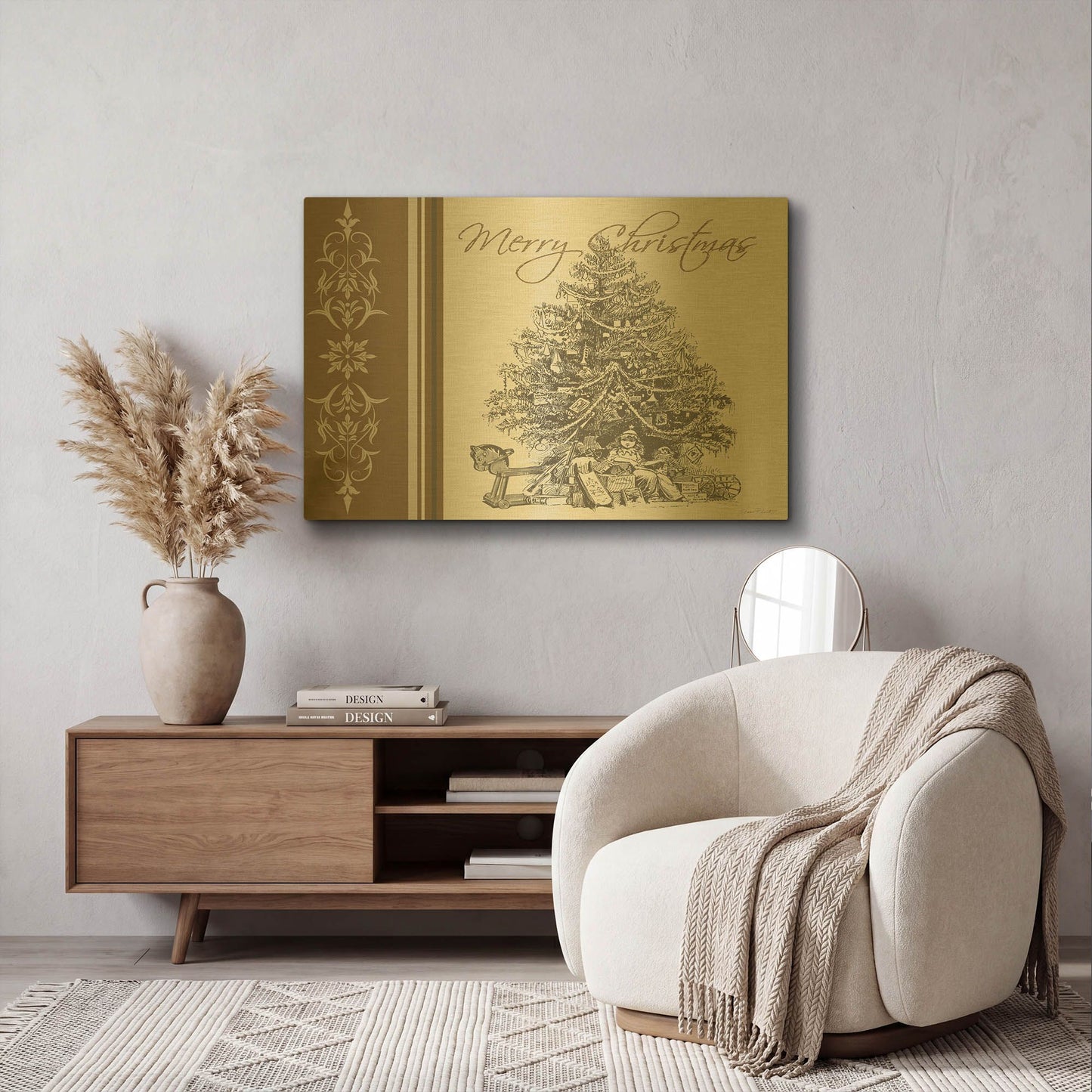 'Very Merry Vintage' By Jean Plout Gold Metal Wall Art