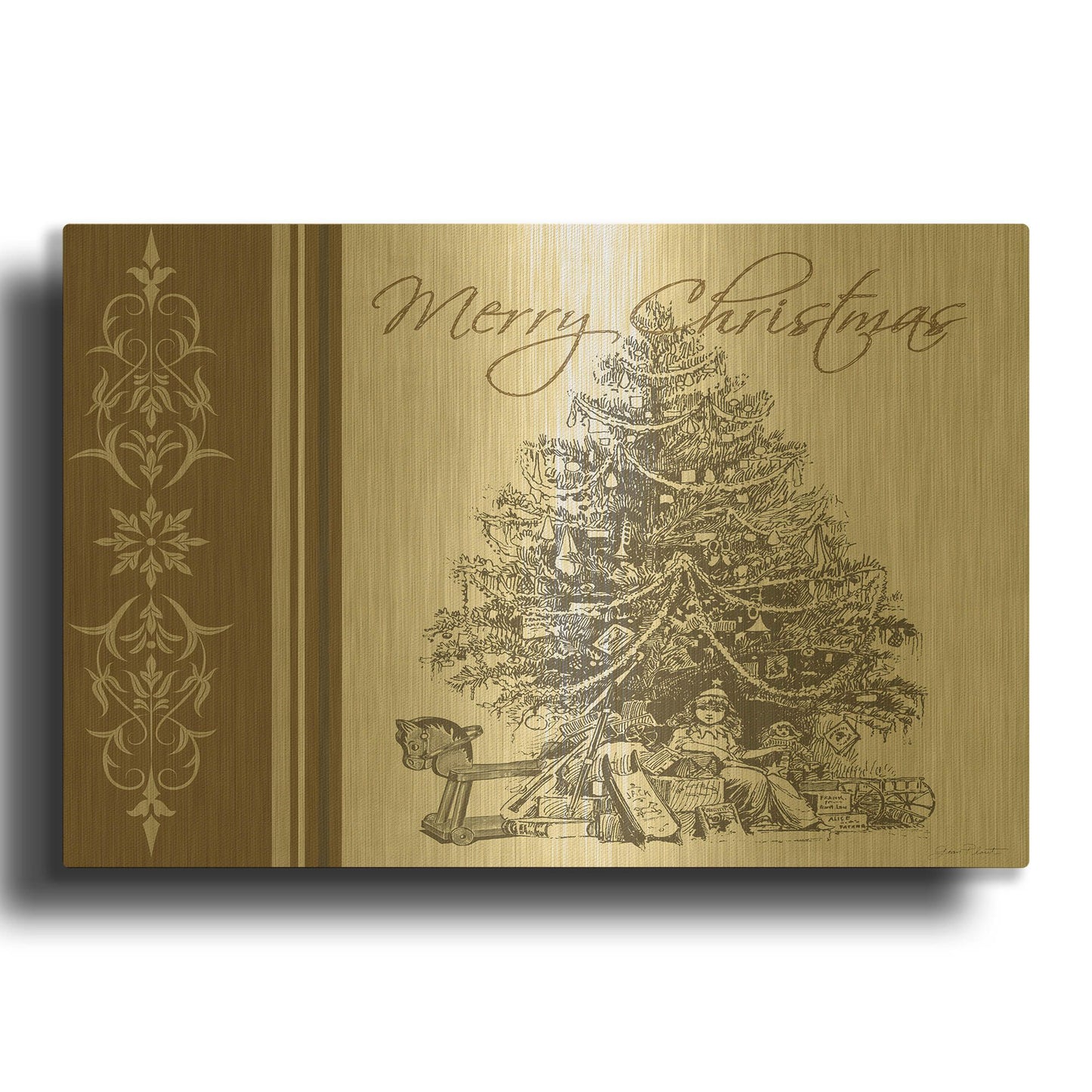 'Very Merry Vintage' By Jean Plout Gold Metal Wall Art
