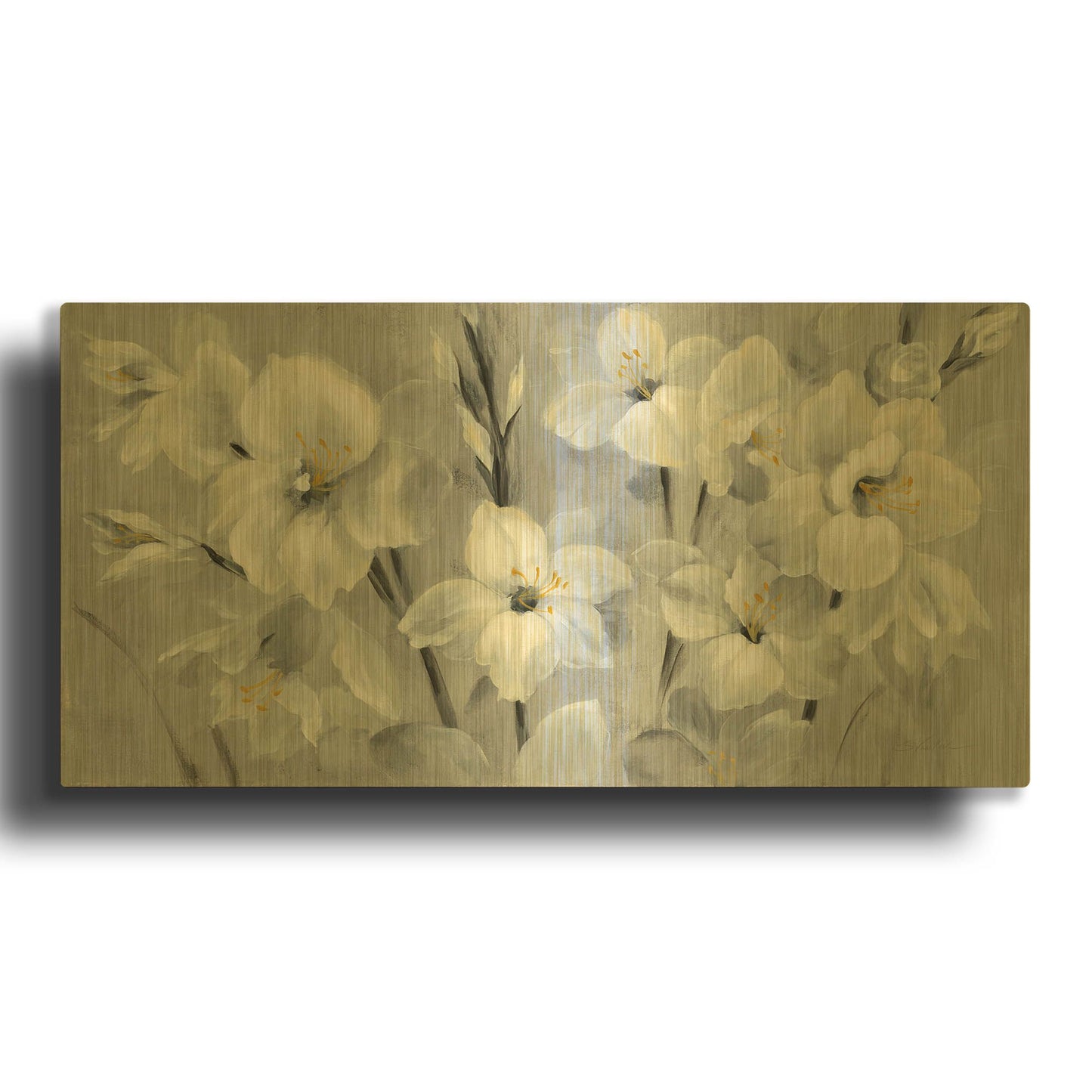 'Flowers on Gray' By Silvia Vassileva Gold Metal Wall Art