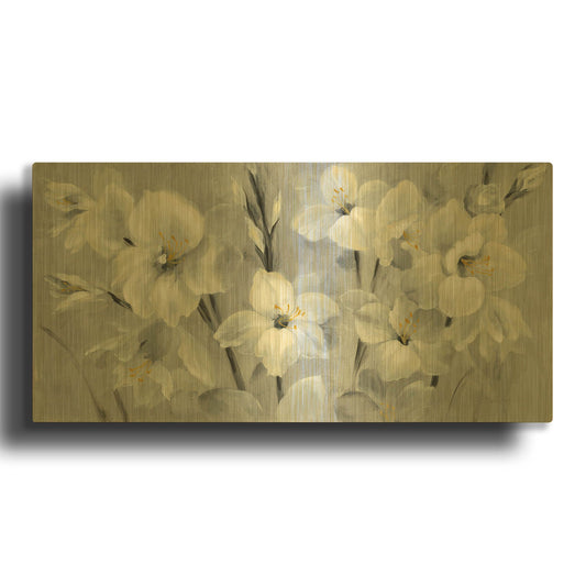 'Flowers on Gray' By Silvia Vassileva Gold Metal Wall Art