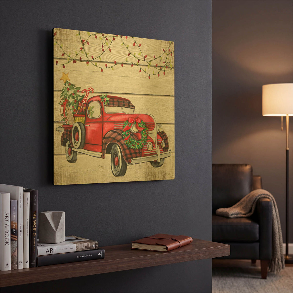 'Vintage Christmas Truck A' By Jean Plout Gold Metal Wall Art