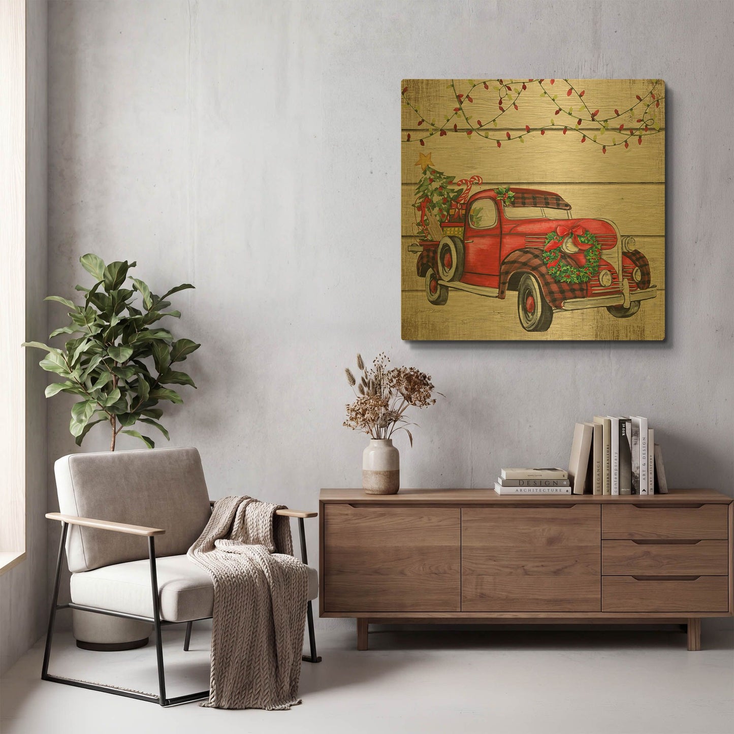 'Vintage Christmas Truck A' By Jean Plout Gold Metal Wall Art