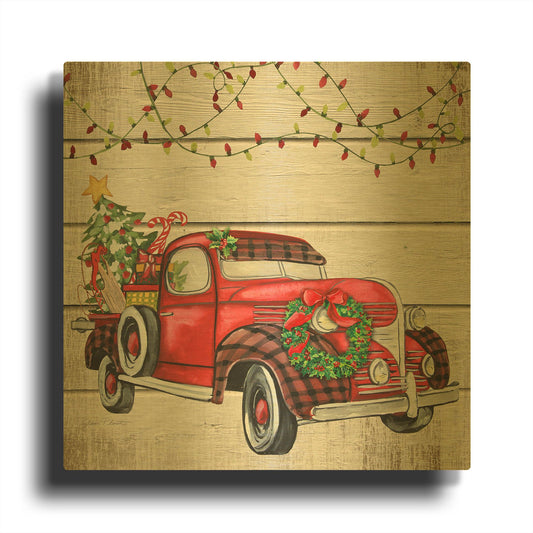 'Vintage Christmas Truck A' By Jean Plout Gold Metal Wall Art