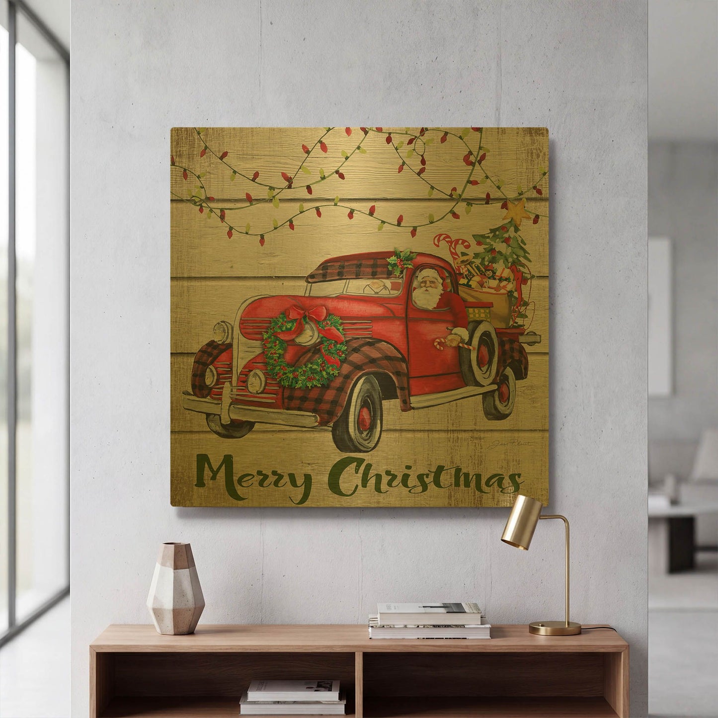 'Vintage Christmas Truck D' By Jean Plout Gold Metal Wall Art
