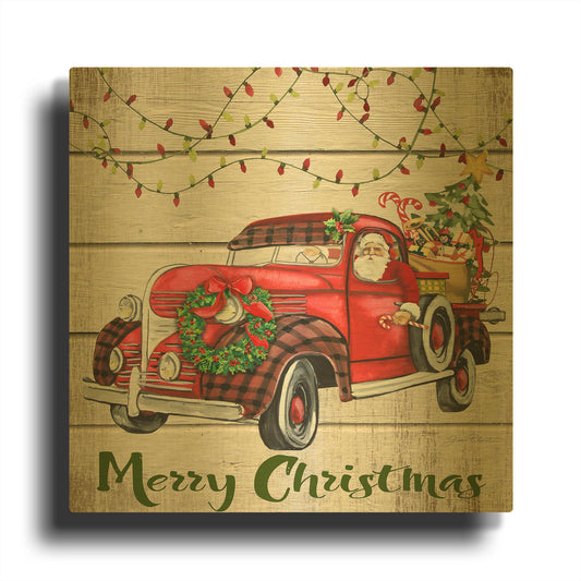 'Vintage Christmas Truck D' By Jean Plout Gold Metal Wall Art