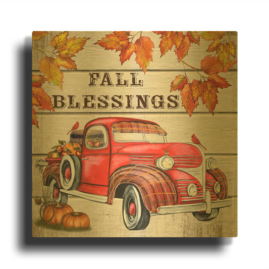 'Vintage Fall Truck' By Jean Plout Gold Metal Wall Art