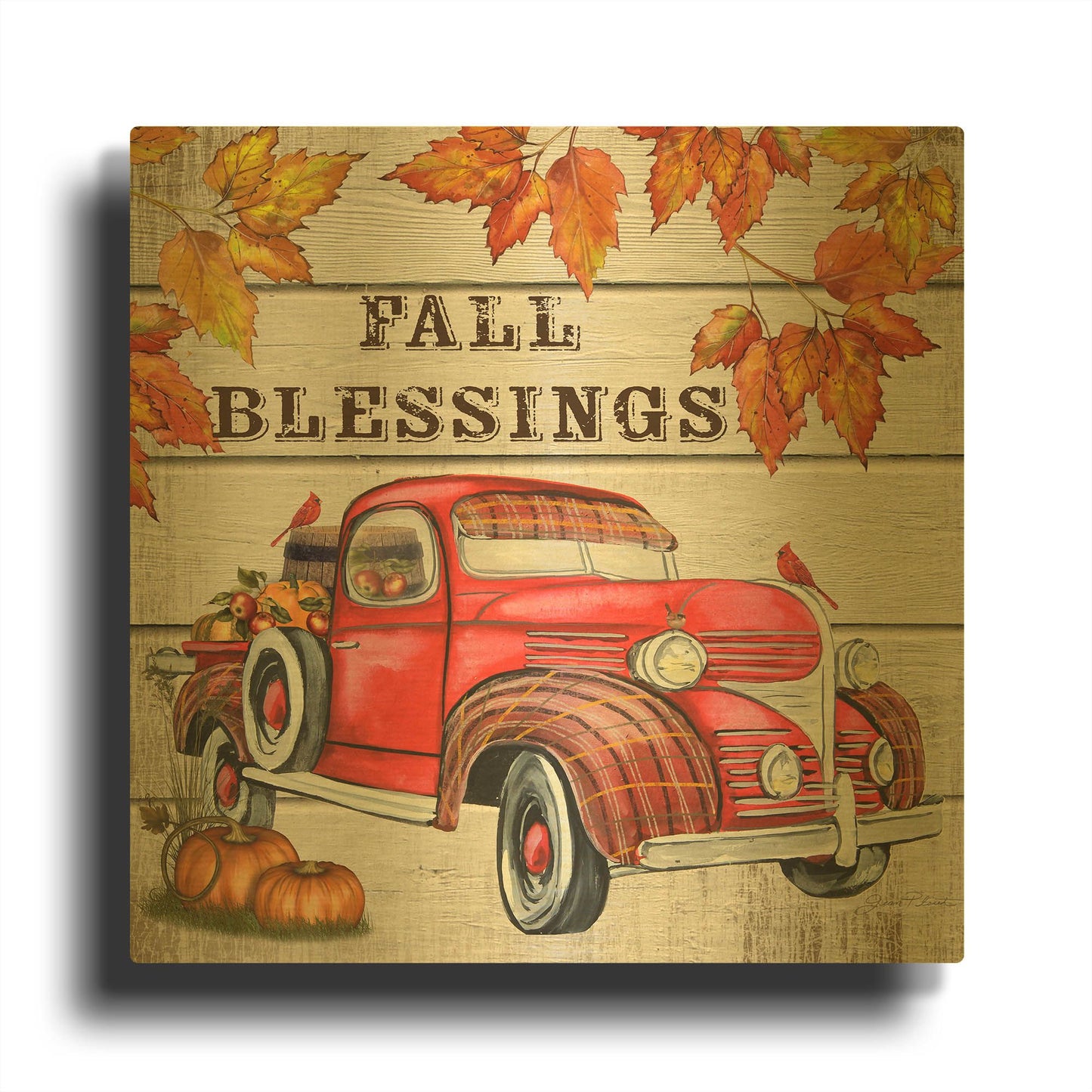 'Vintage Fall Truck' By Jean Plout Gold Metal Wall Art