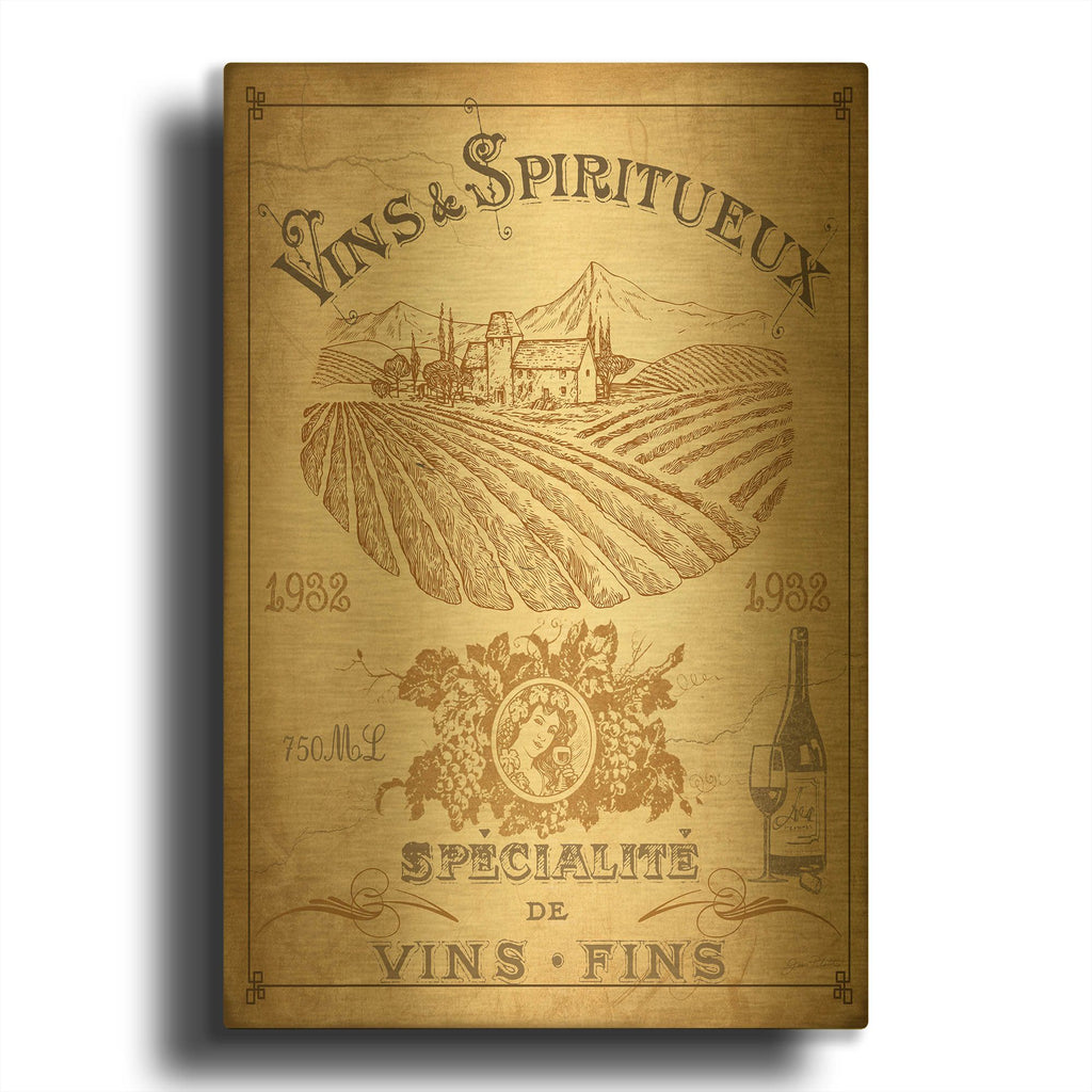 'Vintage French Wine Label' By Jean Plout Gold Metal Wall Art