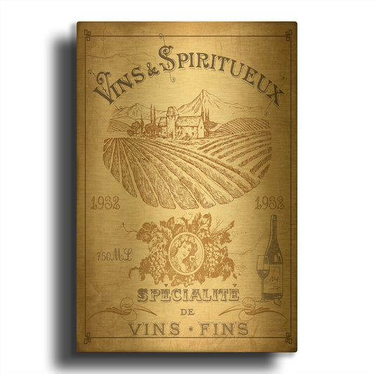 'Vintage French Wine Label' By Jean Plout Gold Metal Wall Art