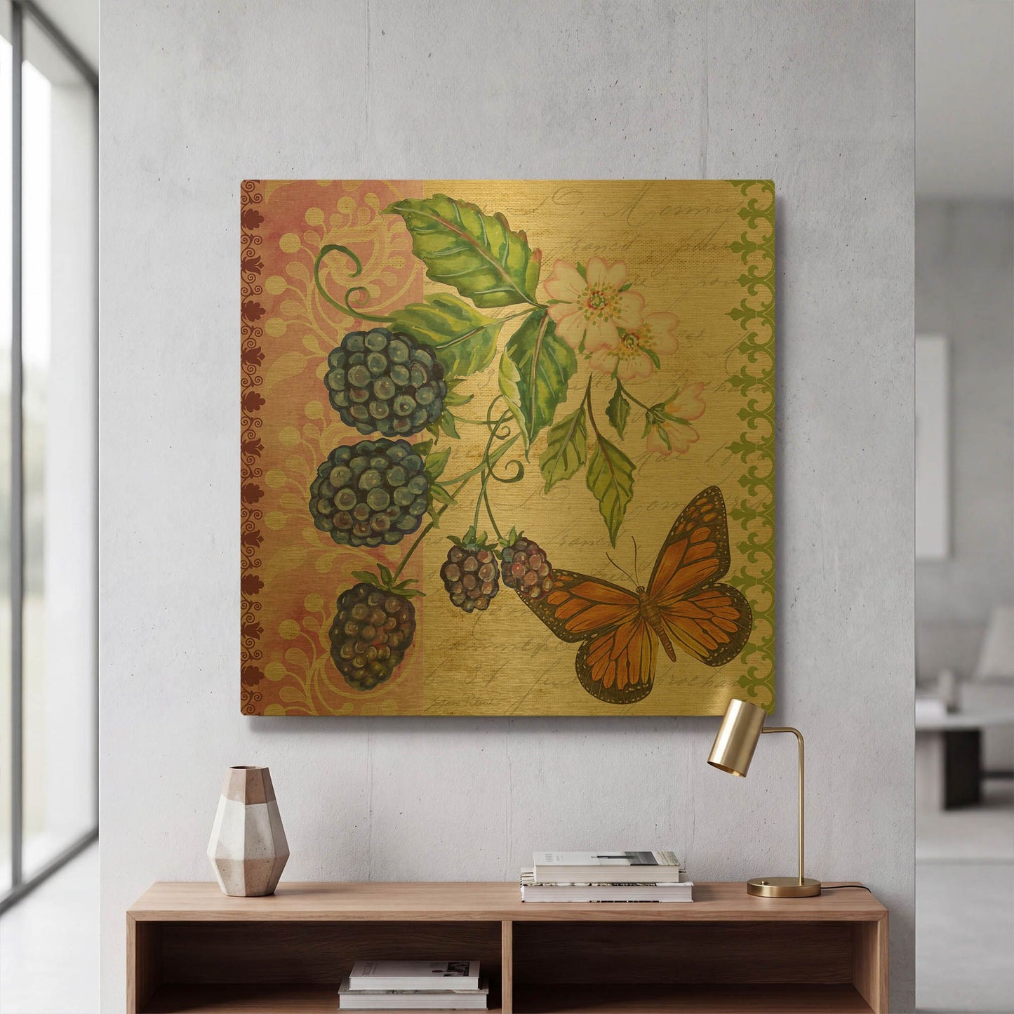 'Vintage Fruit Blackberries' By Jean Plout Gold Metal Wall Art