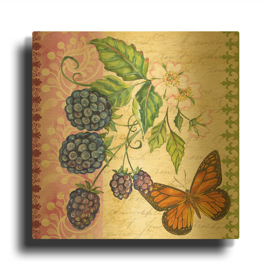 'Vintage Fruit Blackberries' By Jean Plout Gold Metal Wall Art