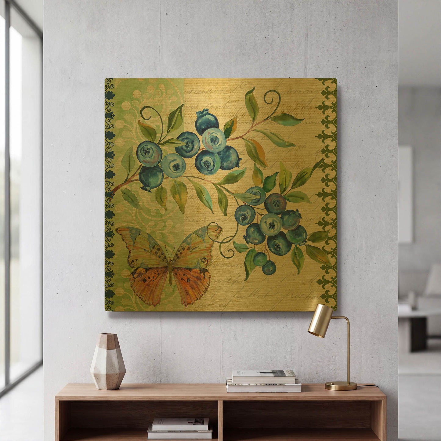 'Vintage Fruit Blueberries' By Jean Plout Gold Metal Wall Art