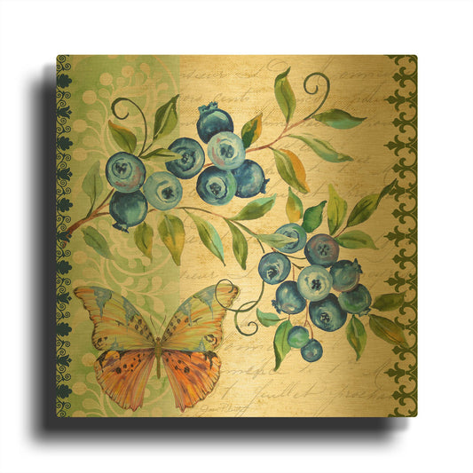 'Vintage Fruit Blueberries' By Jean Plout Gold Metal Wall Art