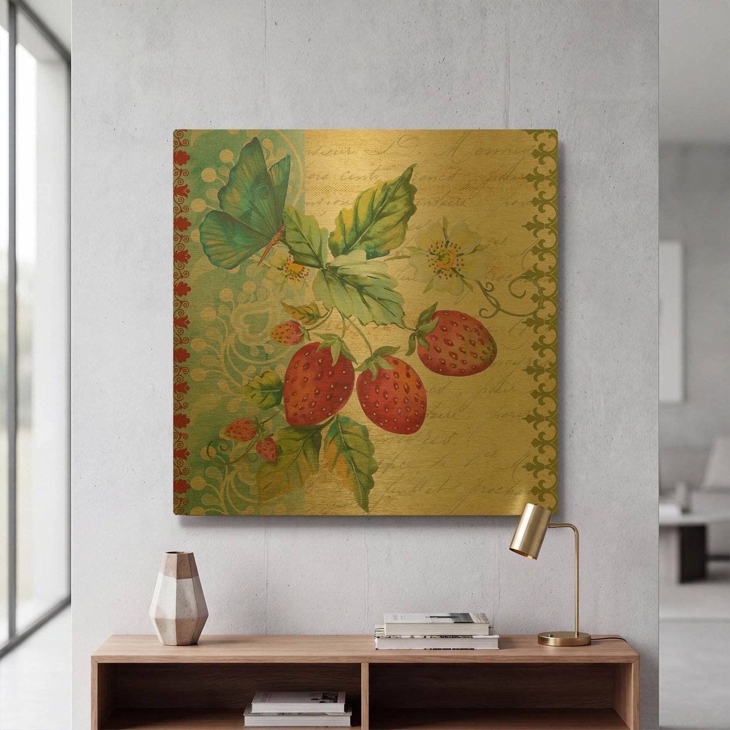 'Vintage Fruit Strawberries' By Jean Plout Gold Metal Wall Art