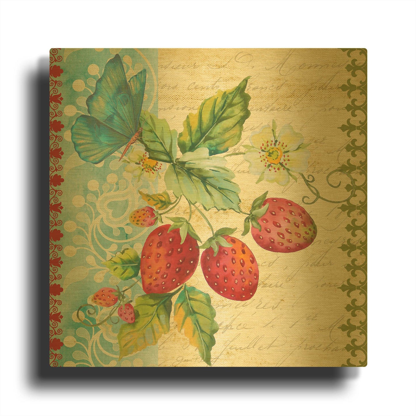 'Vintage Fruit Strawberries' By Jean Plout Gold Metal Wall Art