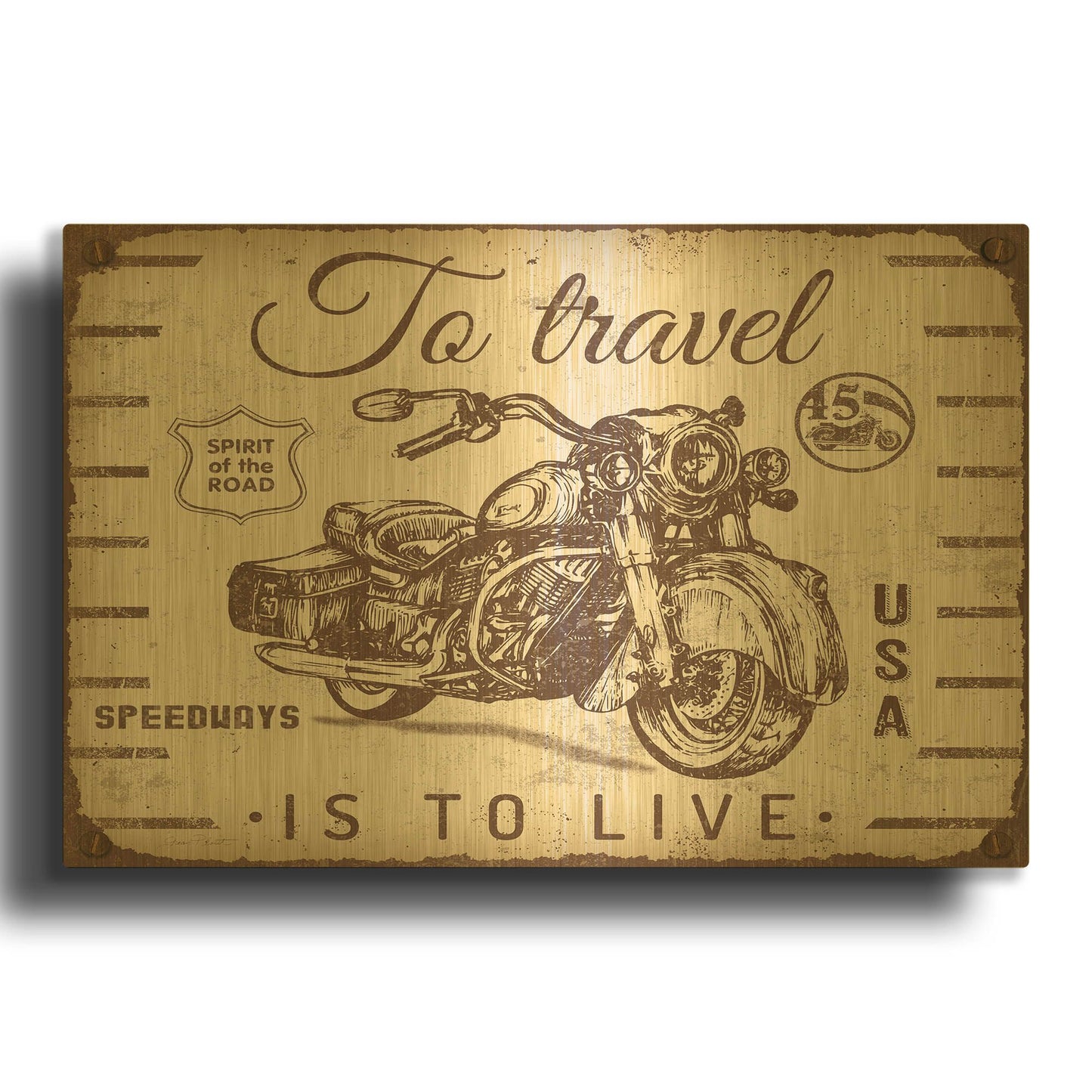 'Vintage Motorcycle Mancave A' By Jean Plout Gold Metal Wall Art