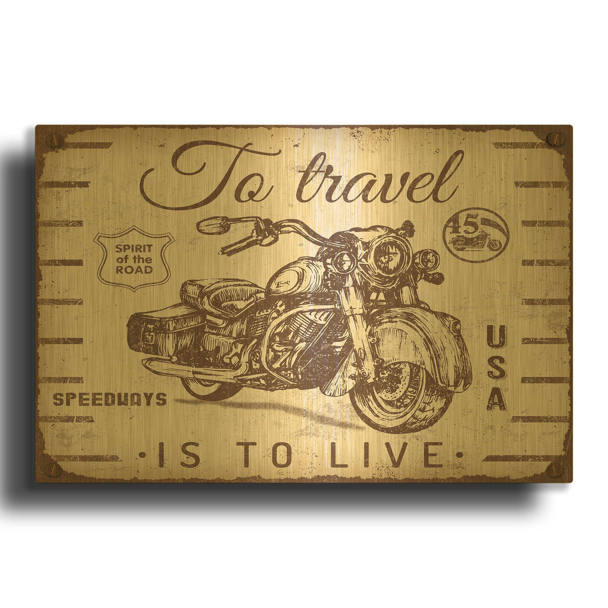 'Vintage Motorcycle Mancave A' By Jean Plout Gold Metal Wall Art