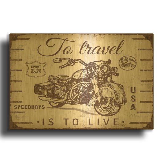 'Vintage Motorcycle Mancave A' By Jean Plout Gold Metal Wall Art