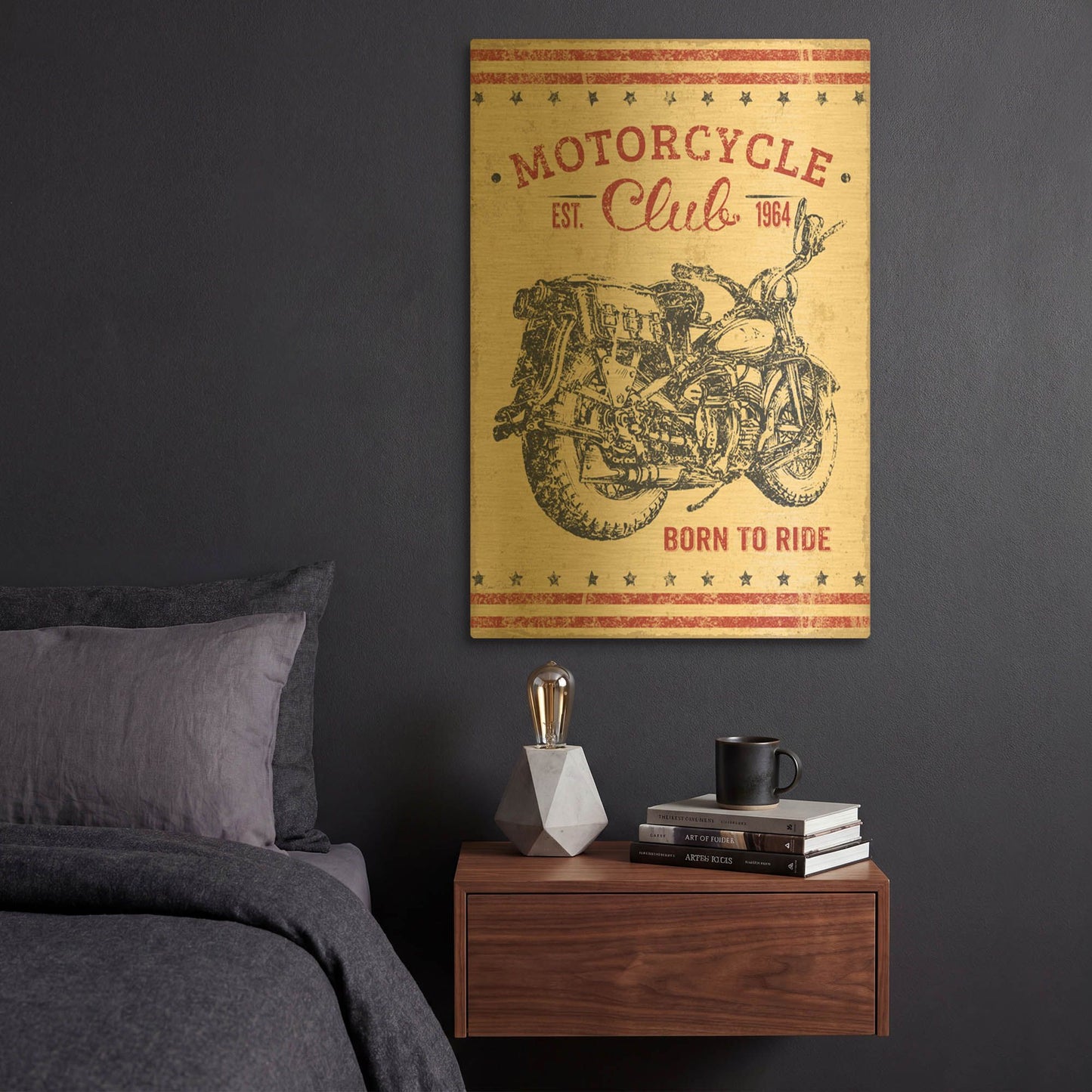 'Vintage Motorcycle Mancave B' By Jean Plout Gold Metal Wall Art