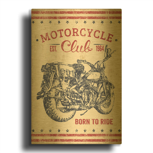 'Vintage Motorcycle Mancave B' By Jean Plout Gold Metal Wall Art
