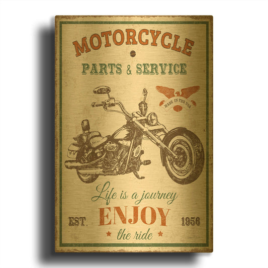 'Vintage Motorcycle Mancave C' By Jean Plout Gold Metal Wall Art