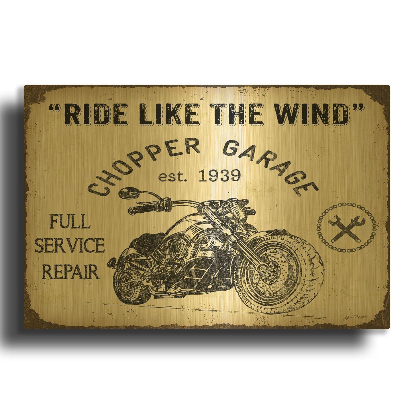 'Vintage Motorcycle Mancave D' By Jean Plout Gold Metal Wall Art