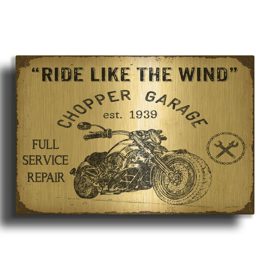 'Vintage Motorcycle Mancave D' By Jean Plout Gold Metal Wall Art