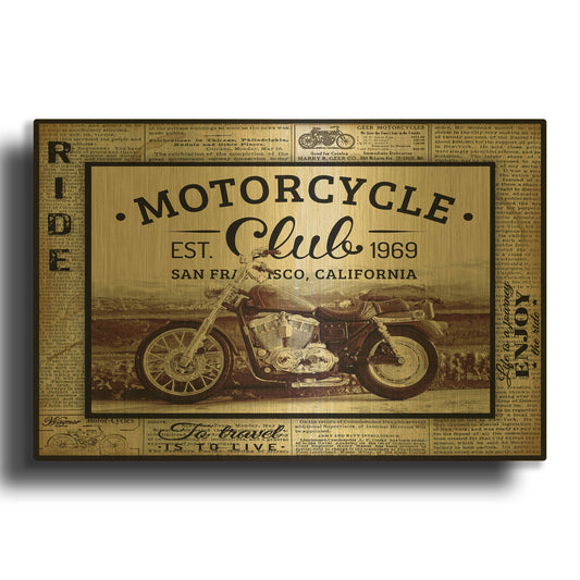 'Vintage Motorcycle Mancave E' By Jean Plout Gold Metal Wall Art
