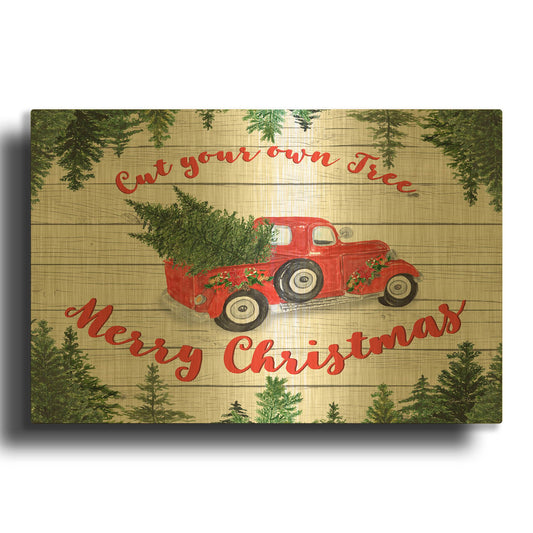 'Vintage Red Truck Christmas B' By Jean Plout Gold Metal Wall Art