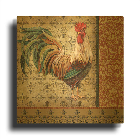 'Vintage Rooster A' By Jean Plout Gold Metal Wall Art