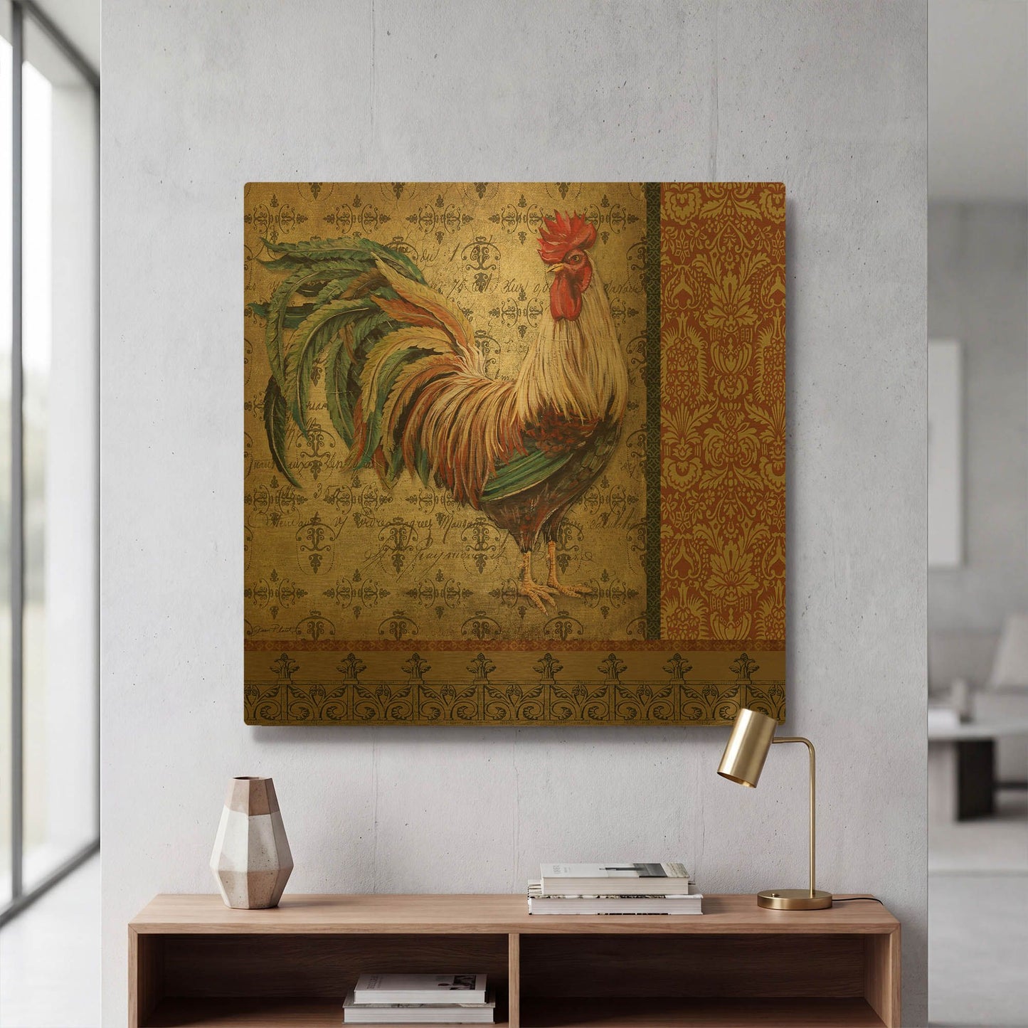 'Vintage Rooster A' By Jean Plout Gold Metal Wall Art