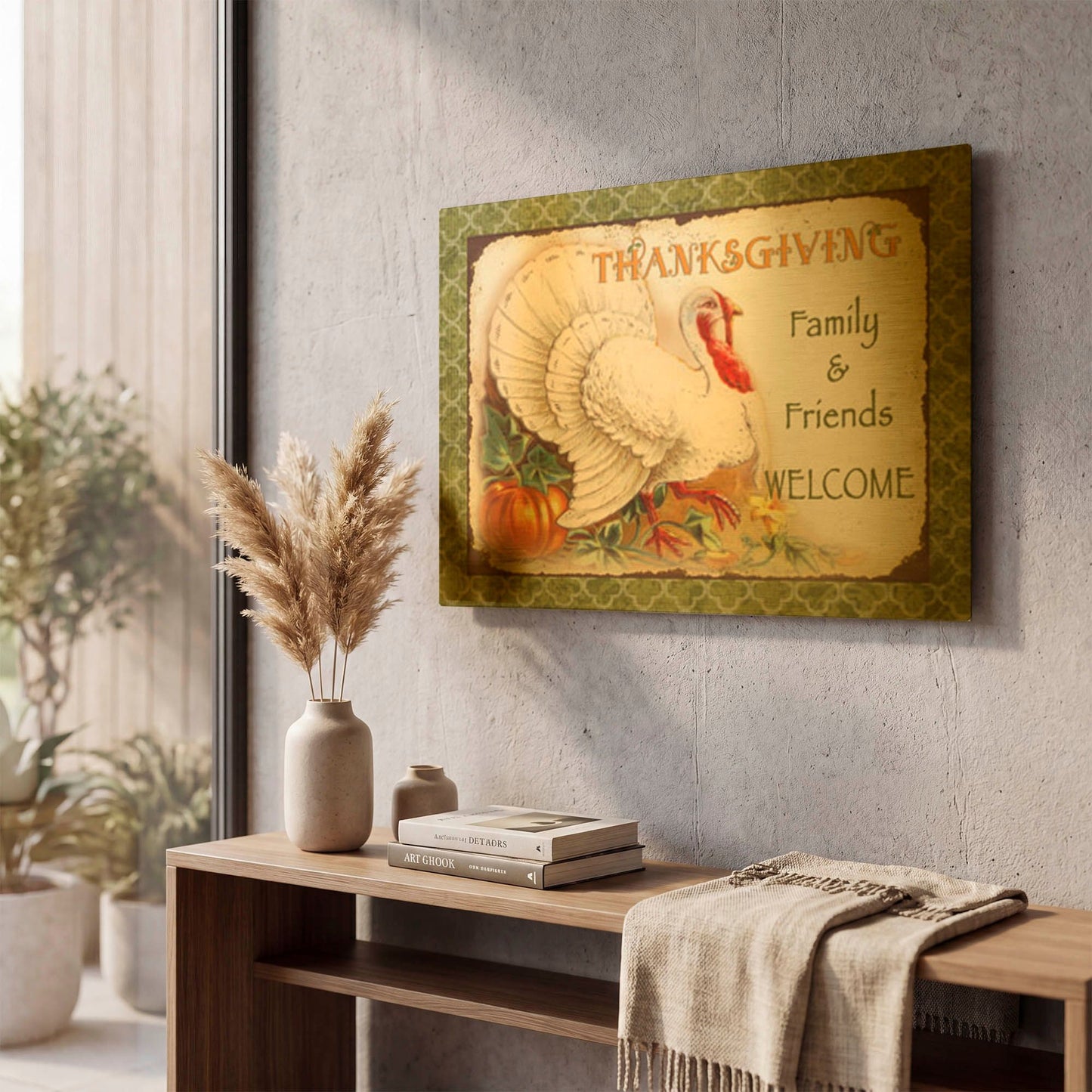 'Vintage Thanksgiving A' By Jean Plout Gold Metal Wall Art