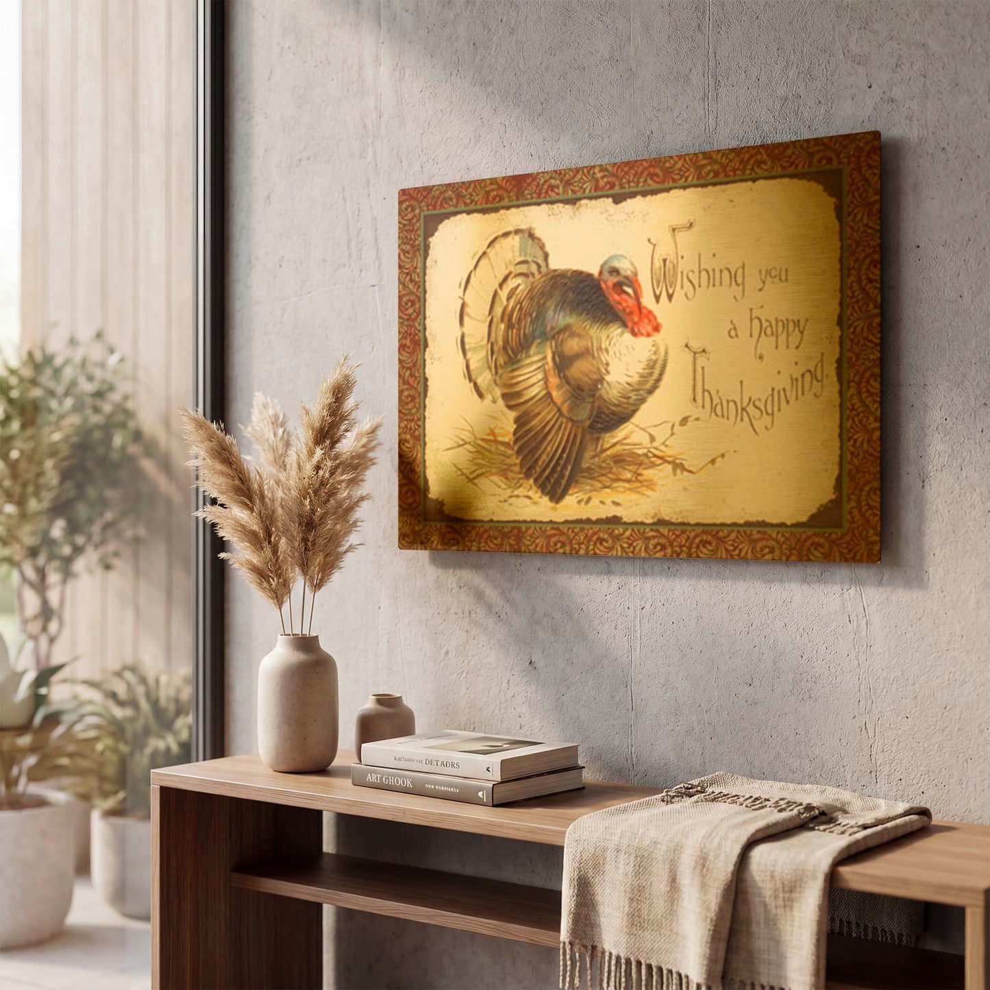 'Vintage Thanksgiving B' By Jean Plout Gold Metal Wall Art