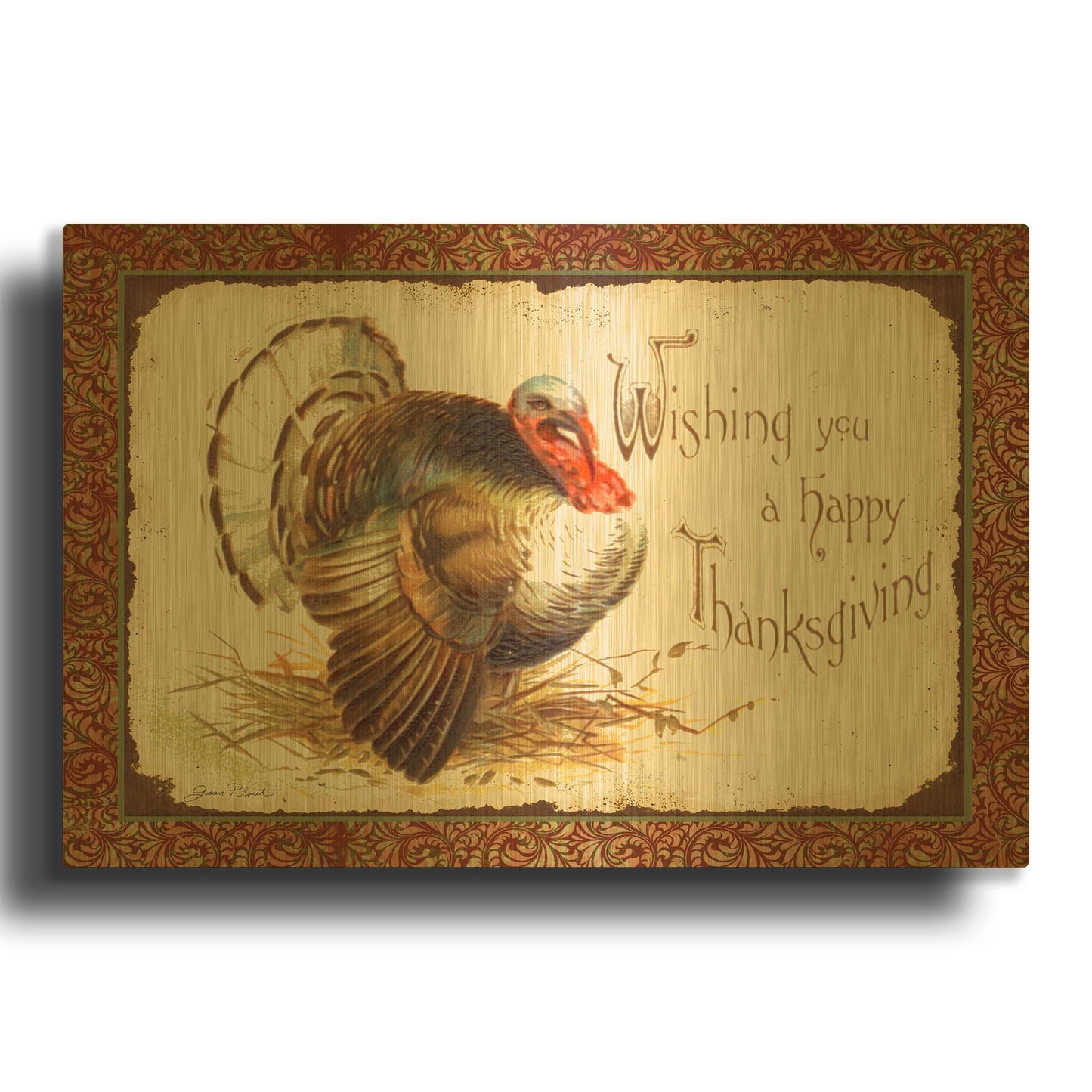 'Vintage Thanksgiving B' By Jean Plout Gold Metal Wall Art