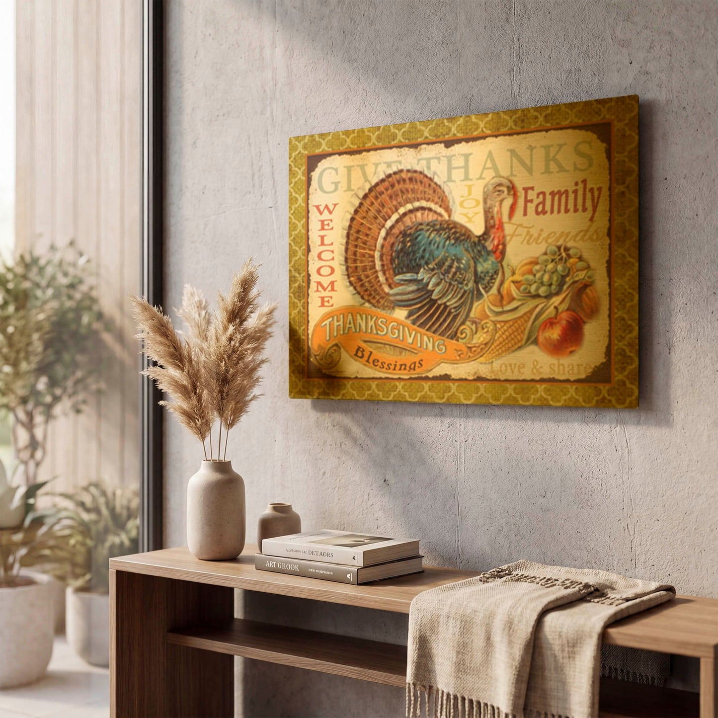 'Vintage Thanksgiving C' By Jean Plout Gold Metal Wall Art