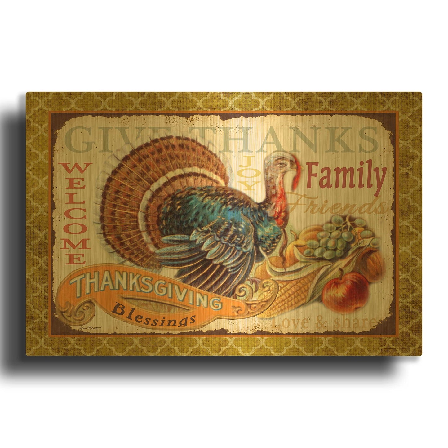 'Vintage Thanksgiving C' By Jean Plout Gold Metal Wall Art